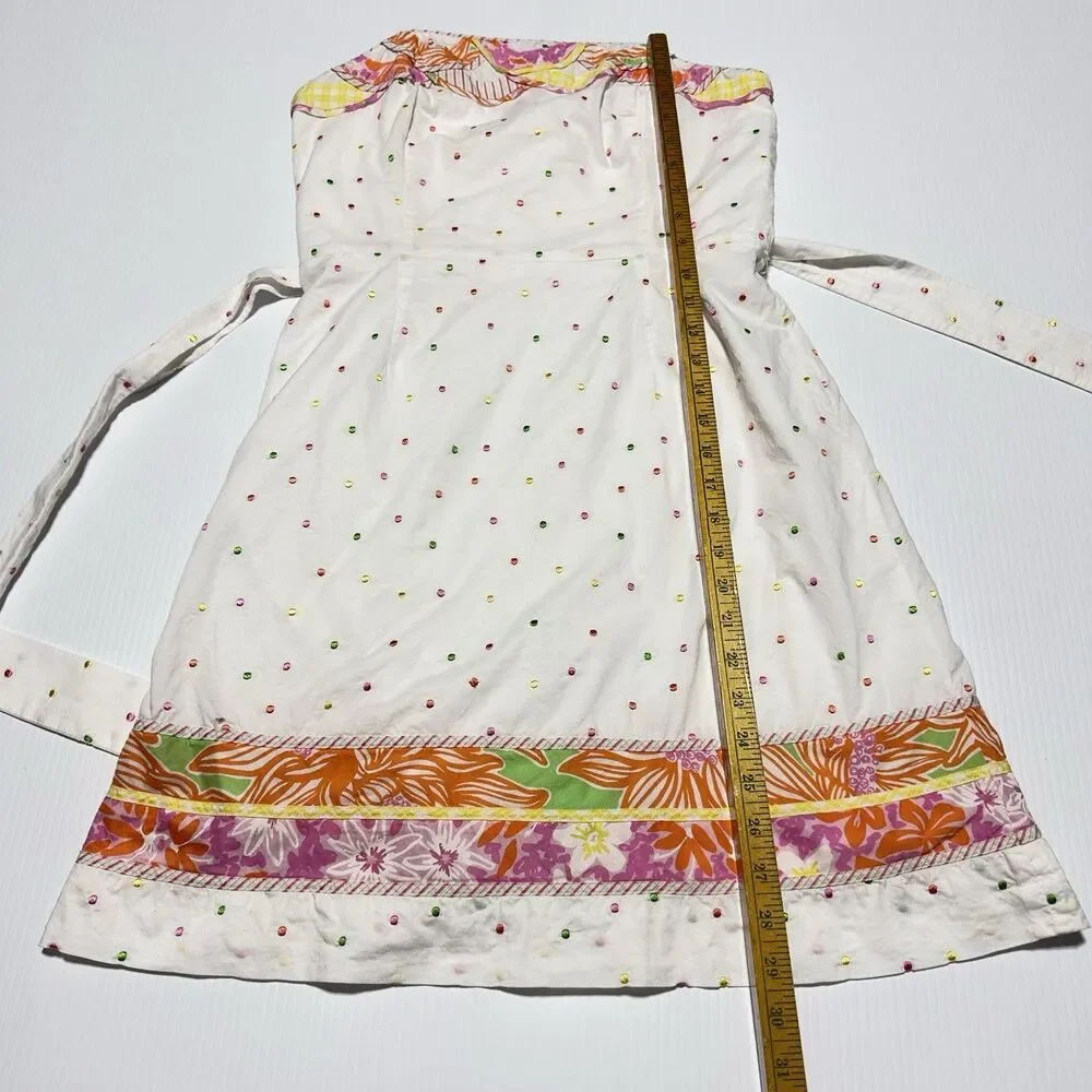 Lily Pulitzer Strapless Sienna Dress White Embroidered Colorful Polka Dot Size 8 - Picture 11 of 11